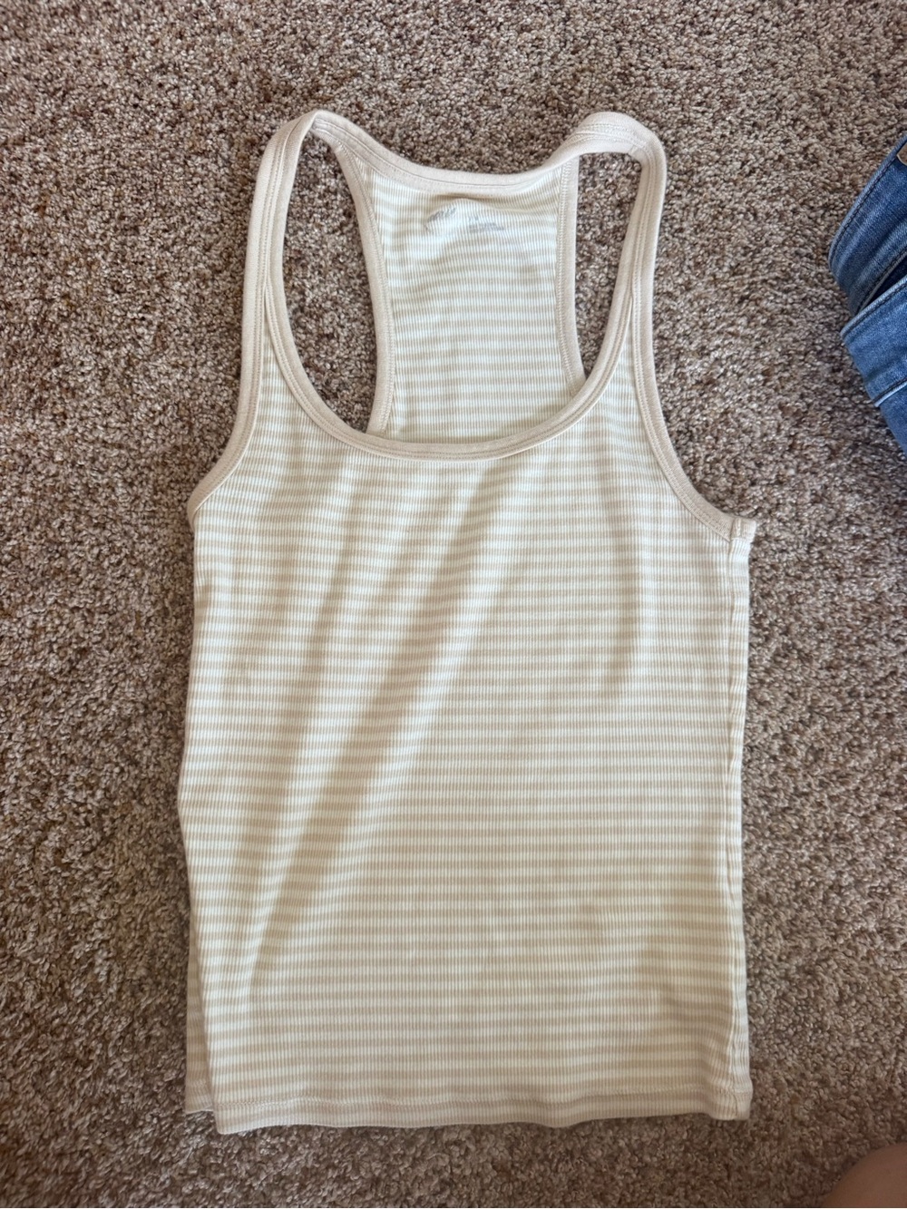 aerie Cream Striped Ribbed Racerback Tank
